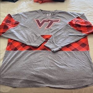 Gray and maroon & orange plaid Hokies Long Sleeve Shirt